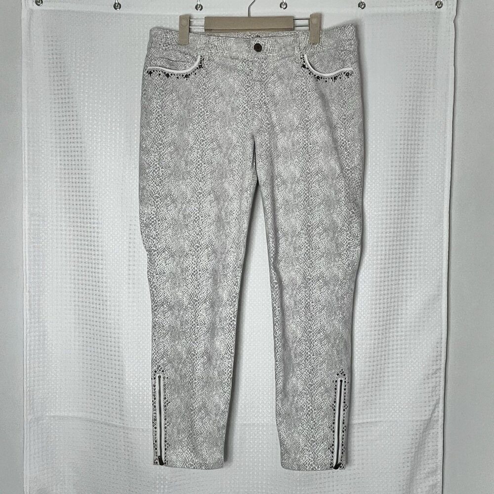 White House Black Market Women’s Skinny Crop Jeans 12 Gray Snake Print Studded